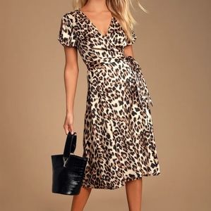 LIKE NEW Lulus Taupe Leopard Print Wrap Mi…